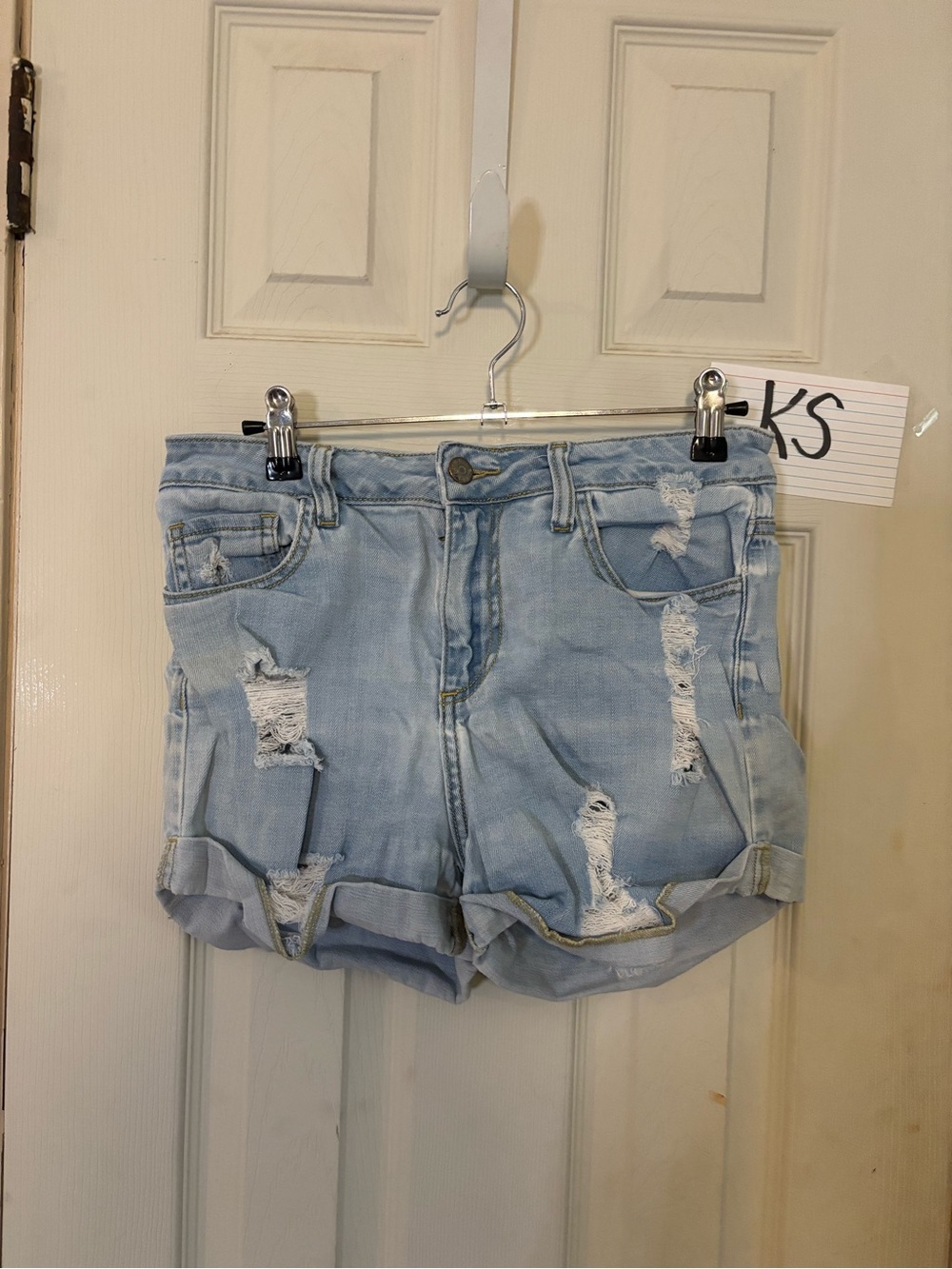 Cello Light Blue Distressed Denim Shorts